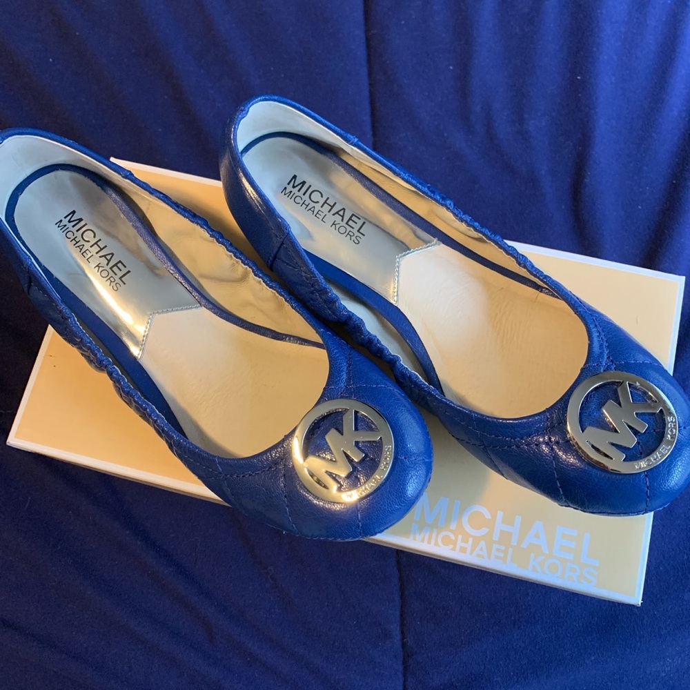 Michael Kors blue leather flats.